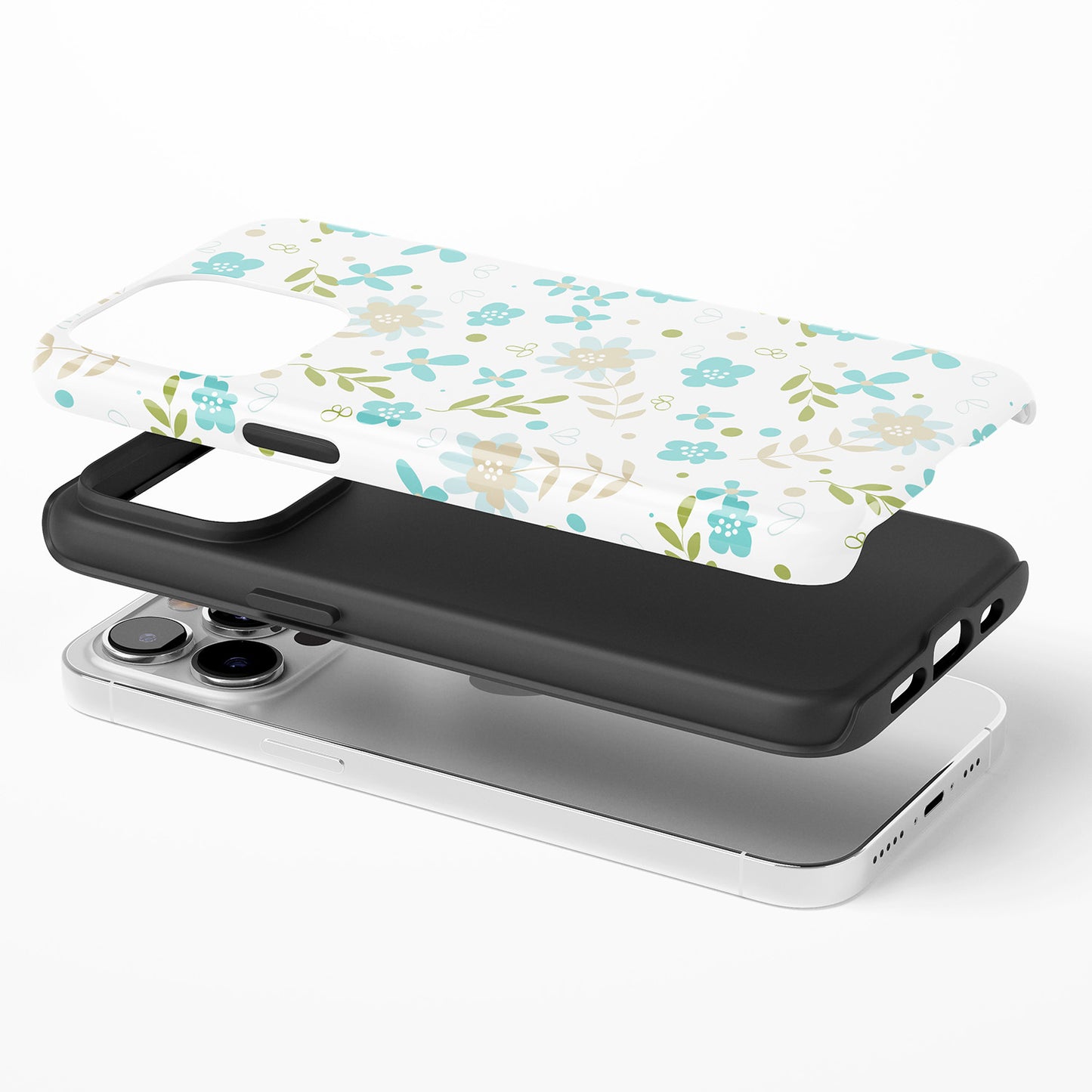 Blue Beige Floral Scatter Phone Case