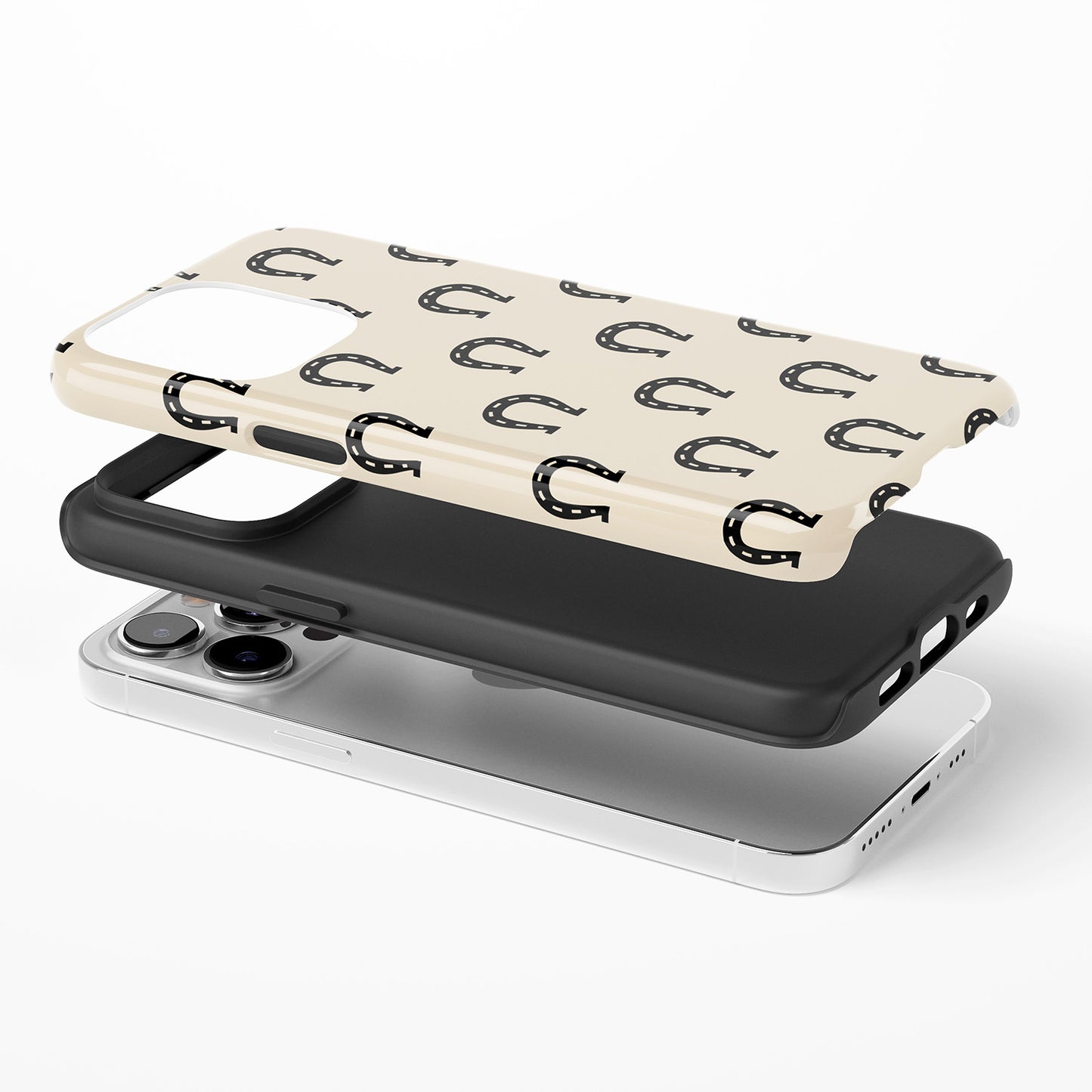 Black Horseshoes Pattern on Cream Beige Background  Phone Case