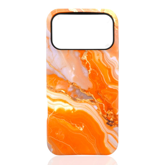 Phone case featuring vivid orange, white, and light‑purple marble swirls with gold accents