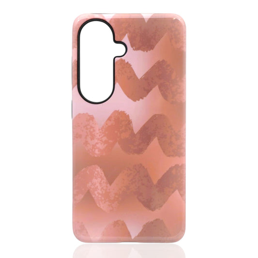 Phone case featuring a pink and peach zigzag pattern with a soft textured look