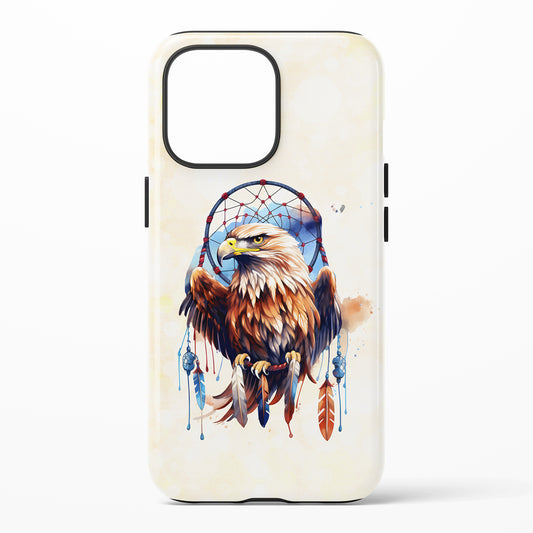 Phone case with an eagle and dreamcatcher design on a white background
