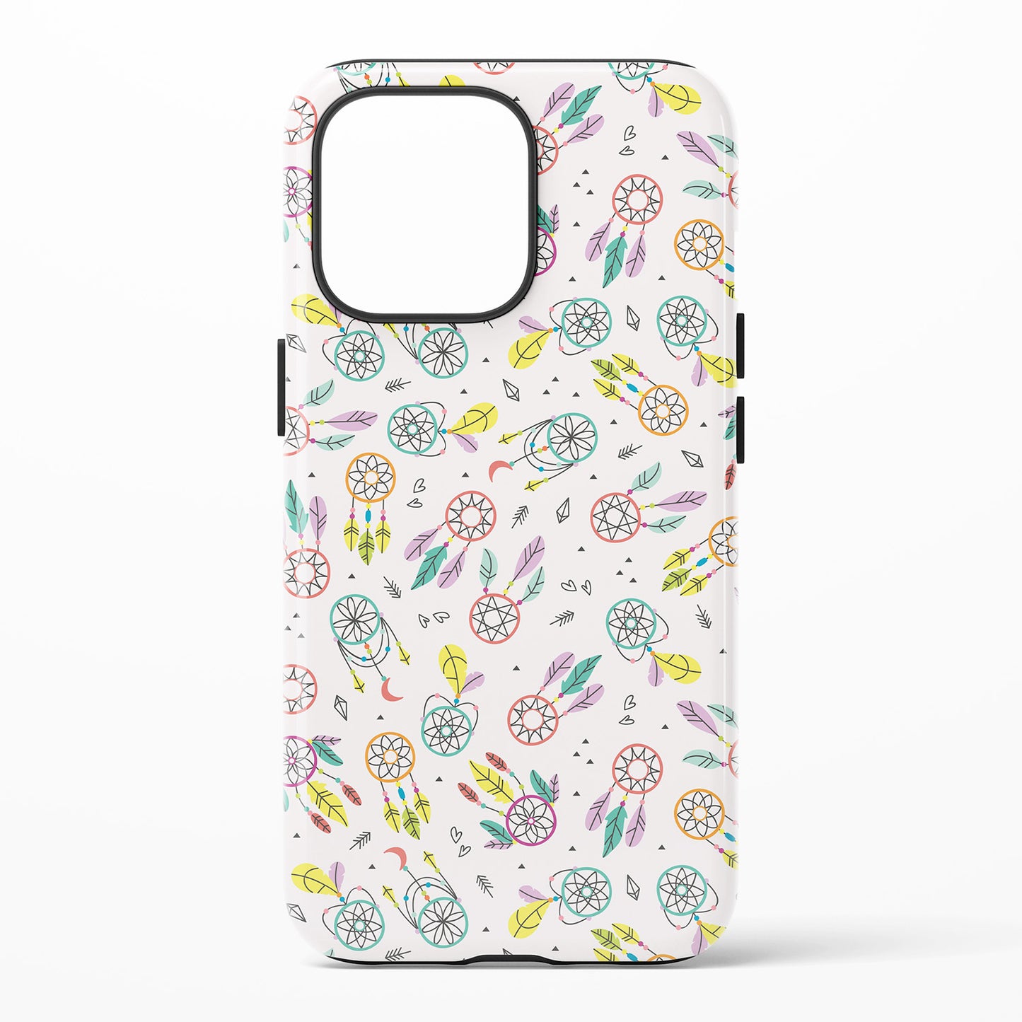 Phone case with colorful dreamcatcher pattern on a white background