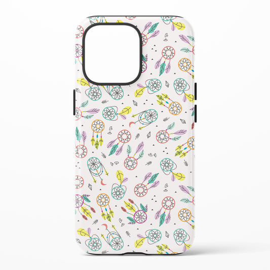 Phone case with colorful dreamcatcher pattern on a white background