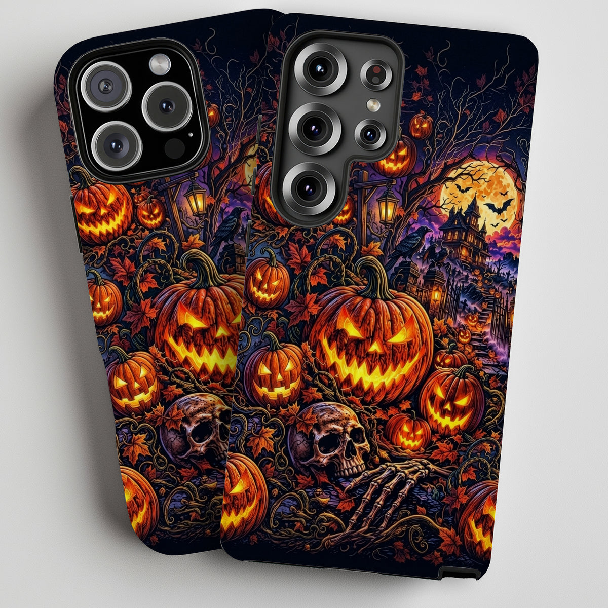 Lit Pumpkins with Skeleton Motif Phone Case