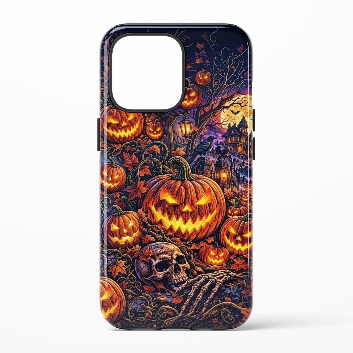 Lit Pumpkins with Skeleton Motif Phone Case