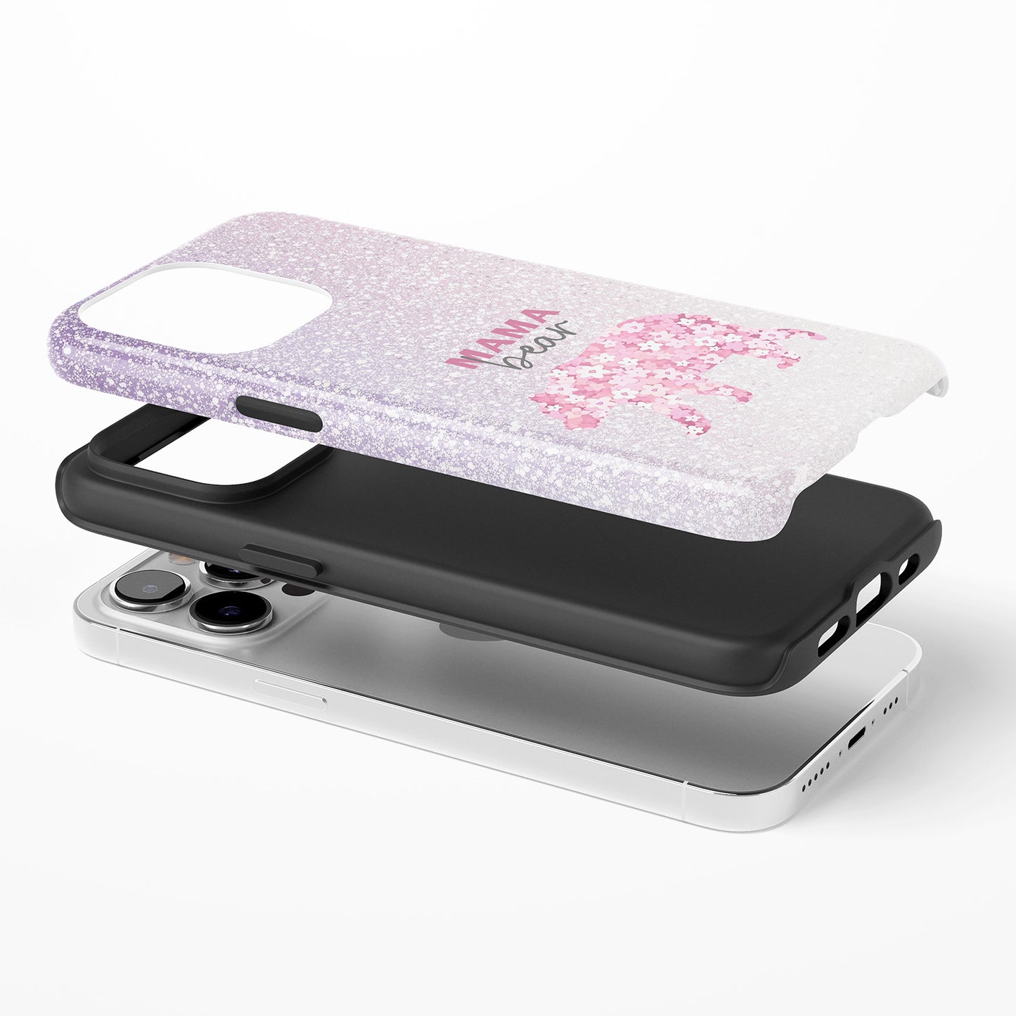 Pink Mama Bear on Glitter Gradient Lavender-to-White Phone Case
