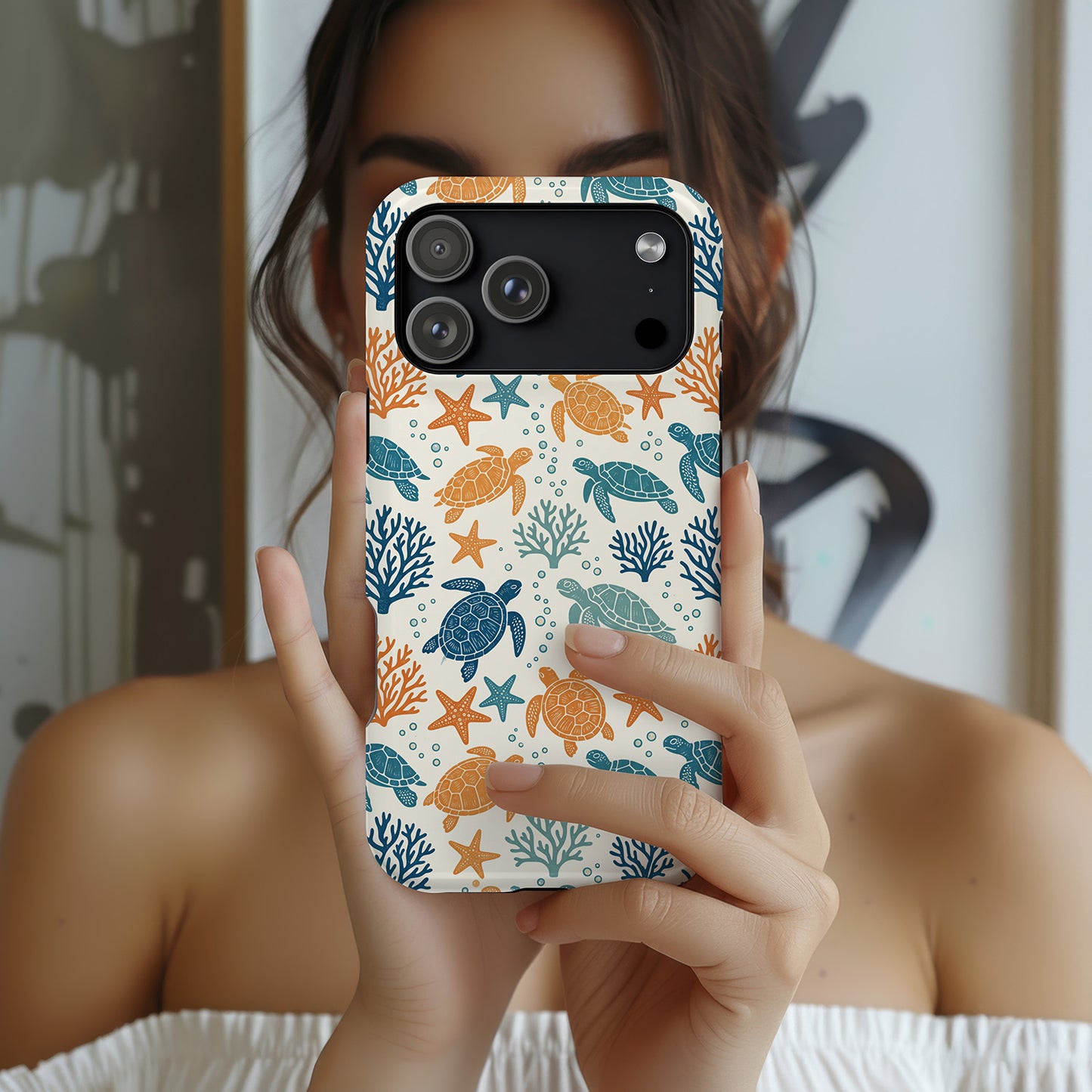 Sea Turtles & Coral with Starfish Pattern Phone Case