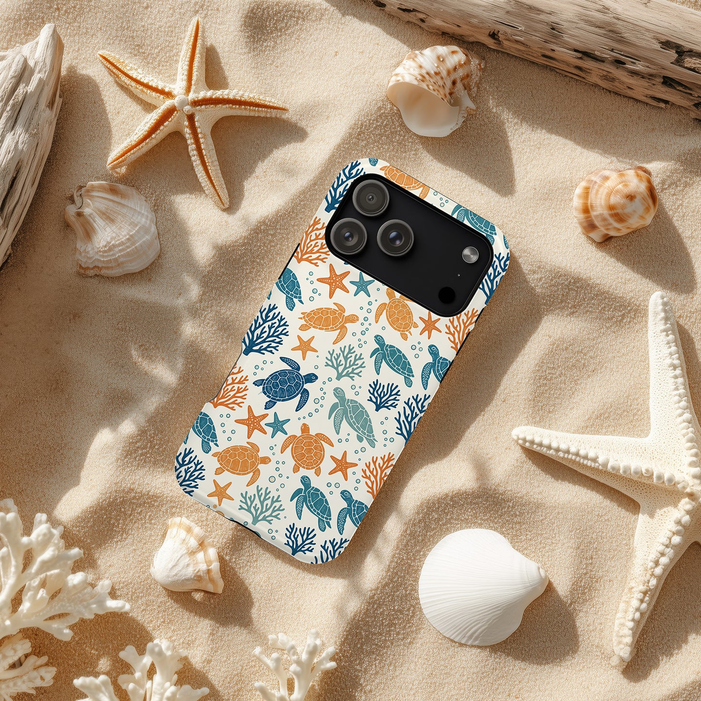 Sea Turtles & Coral with Starfish Pattern Phone Case