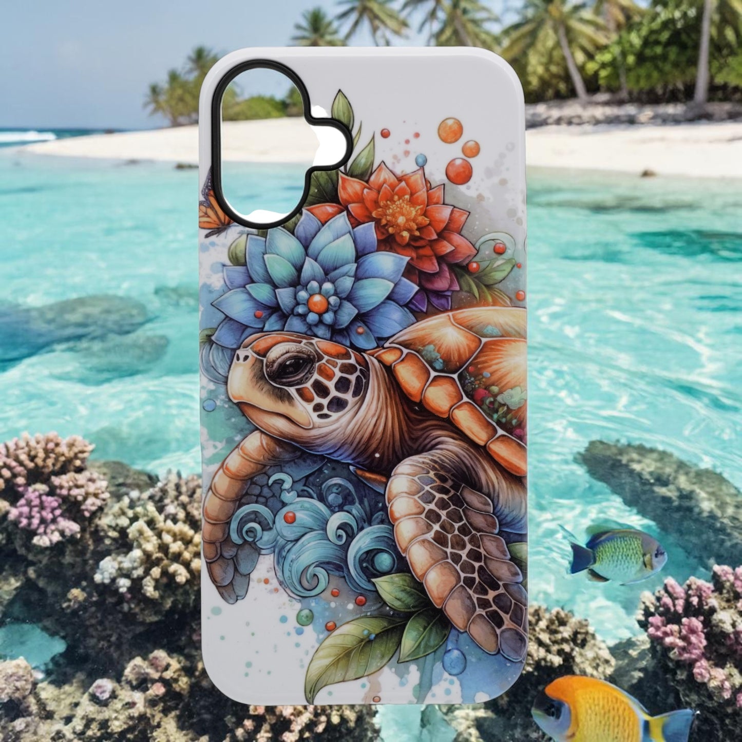 Tidal Bloom Turtle Vibrant Floral Sea Turtle Artistic Phone Case
