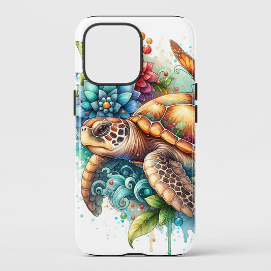 Phone case with a turtle design on a white background