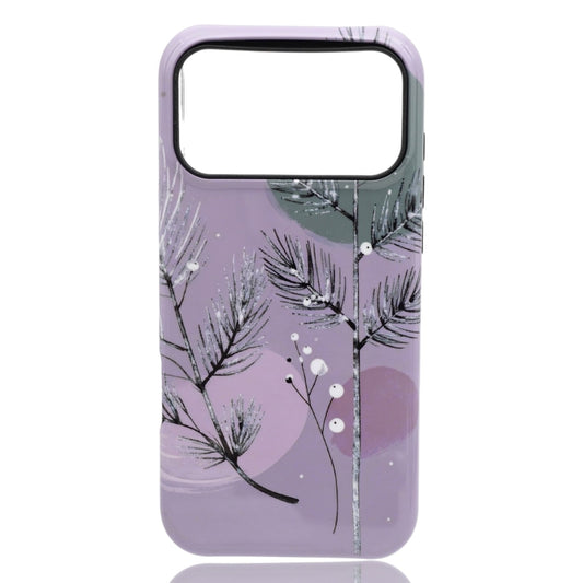 Phone case featuring botanical snow drip evergreen branches with berries on a lavender background