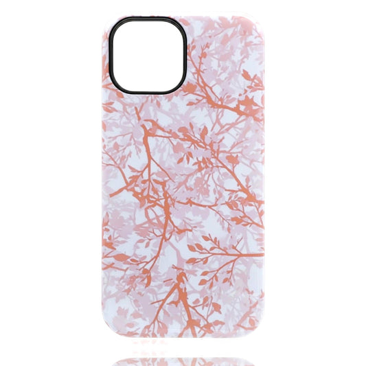 Phone case with a  pink and light pink camouflage pattern on a soft background