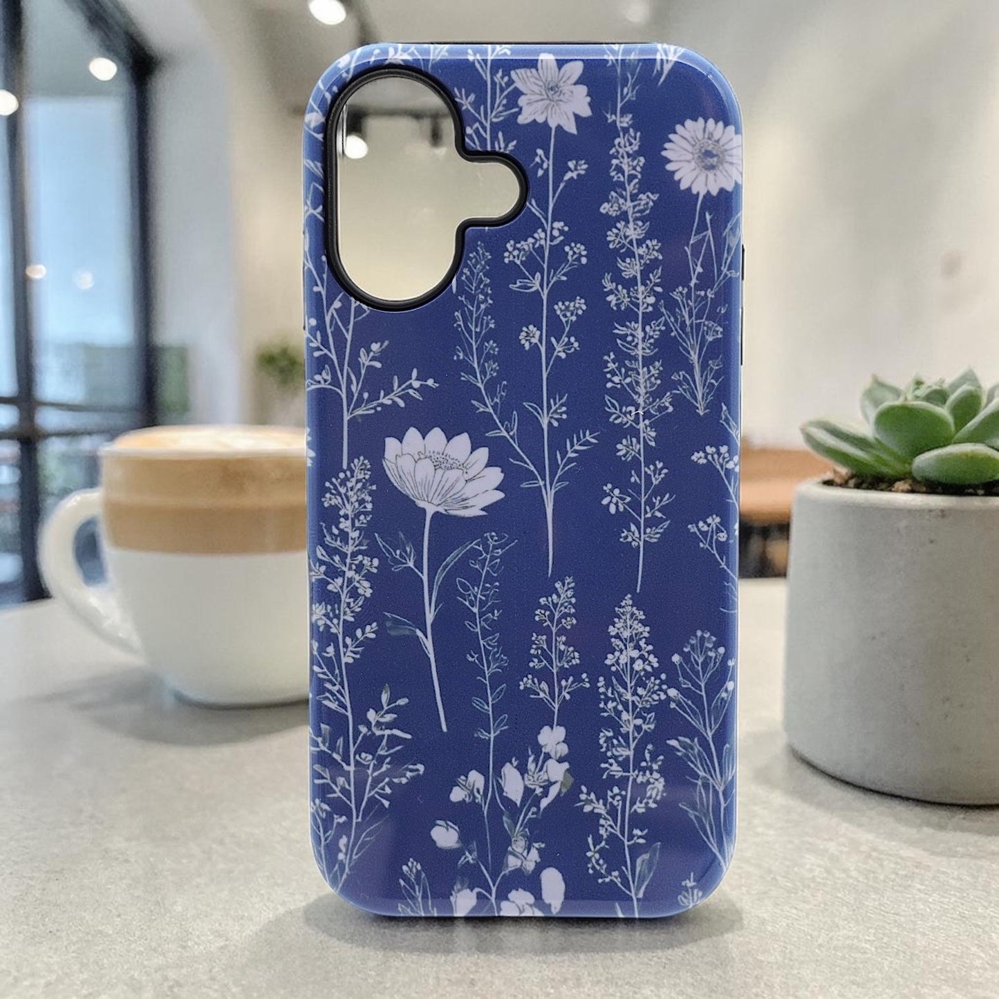 Midnight Blue Botanical Floral Phone Case