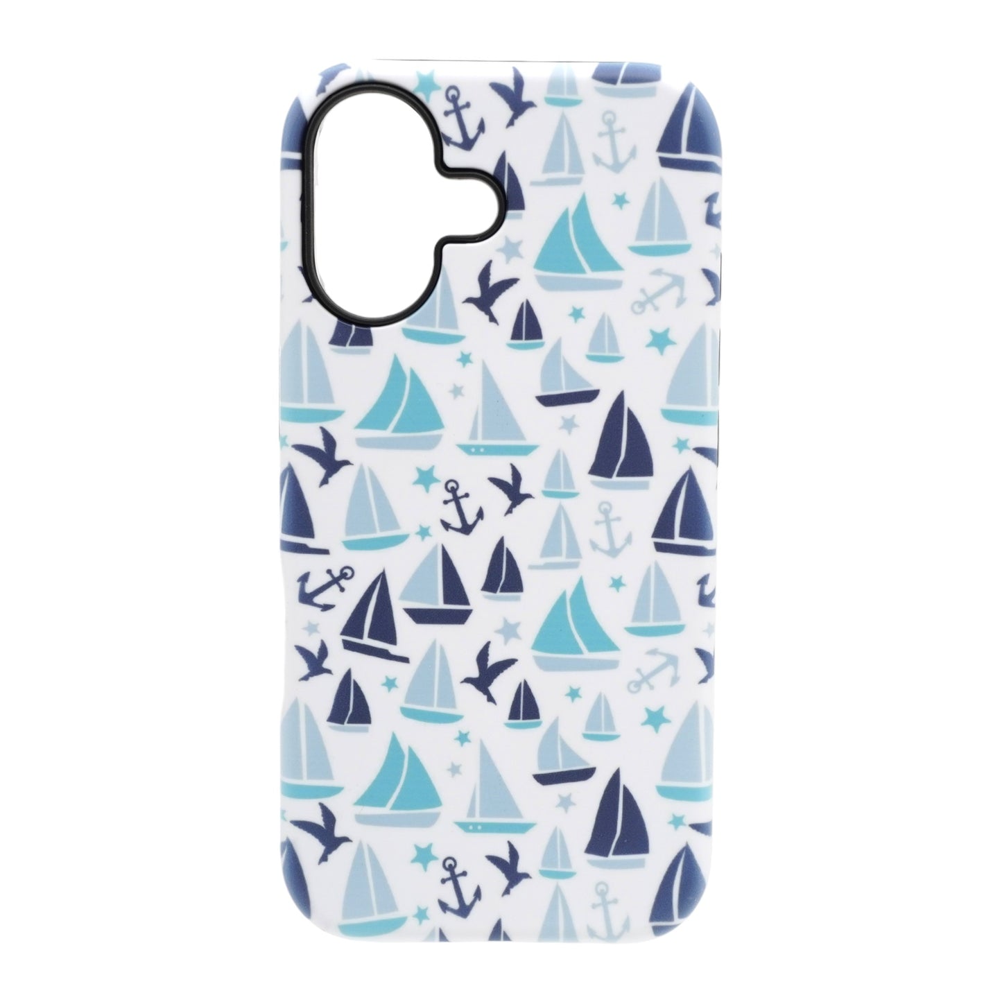 Nautical blue pattern phone case with sailboats and anchors