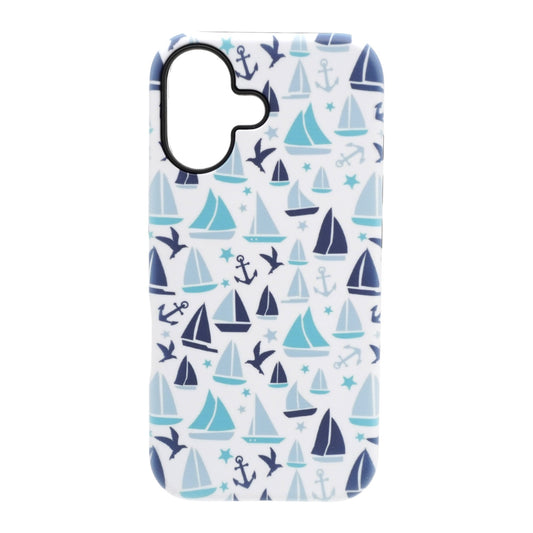 Nautical blue pattern phone case with sailboats and anchors