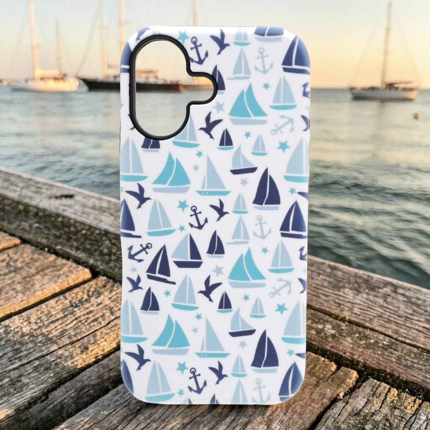 Coastal Linework Nautical Blue Pattern Phone Case