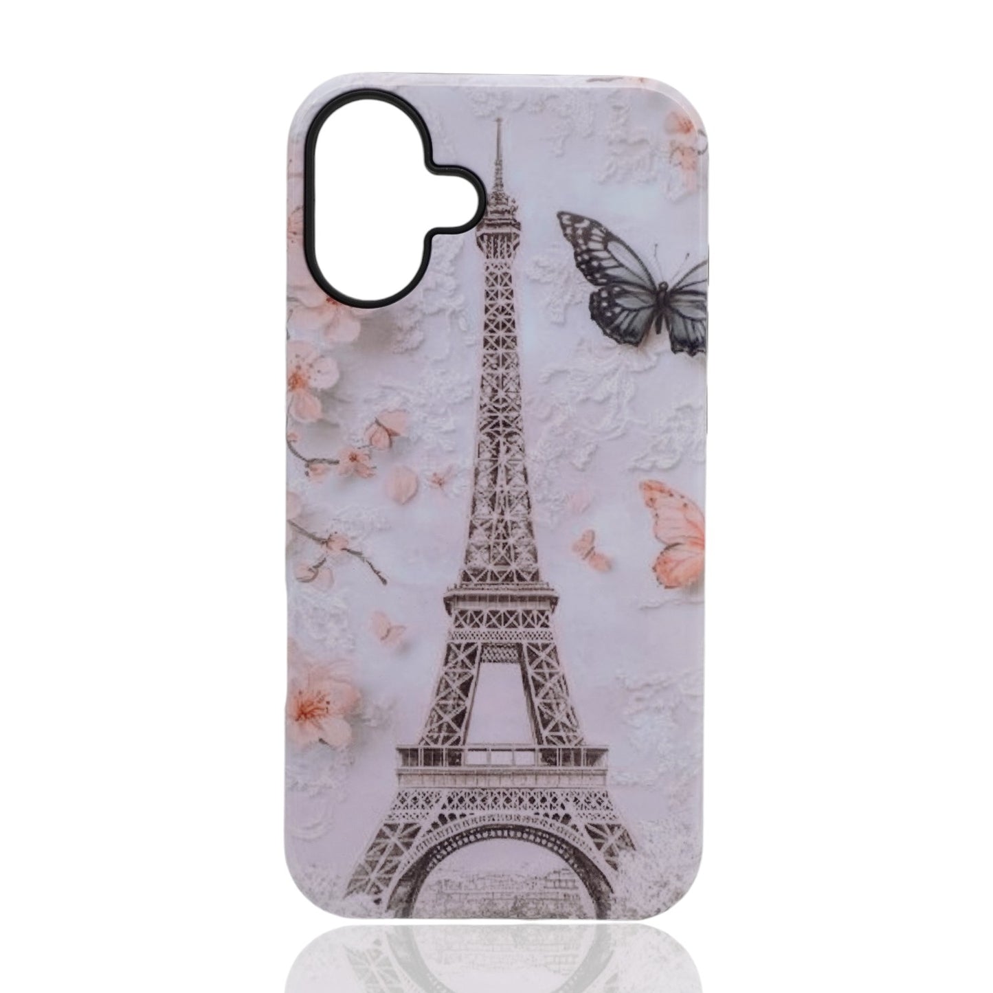 Xessory dual-layer phone case featuring a precision-printed Eiffel Tower and cherry blossom design.