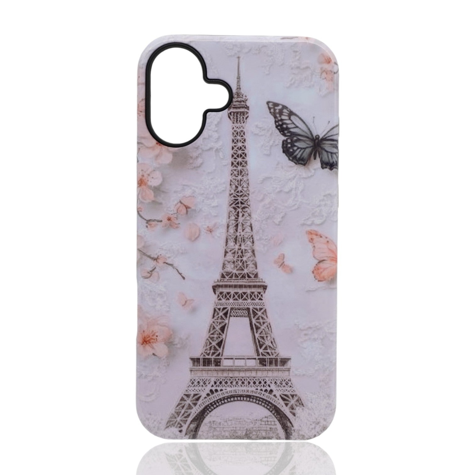 Xessory dual-layer phone case featuring a precision-printed Eiffel Tower and cherry blossom design.