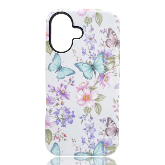 Phone case with floral and butterfly design on a white background
