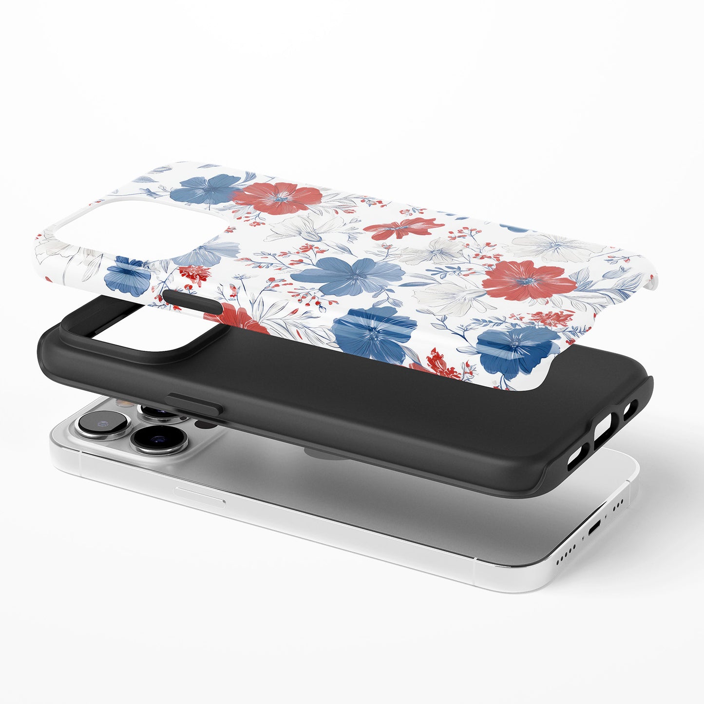 Red Blue White Floral Pattern Phone Case