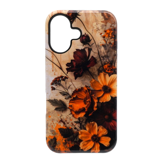 Autumn Ember Florals vintage rustic botanical flower phone case with warm orange and red blooms